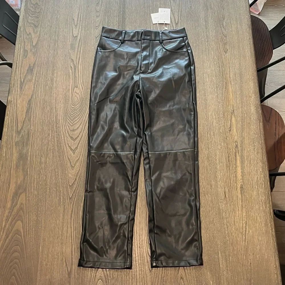 NWT Swentuo Roseyleia Faux Leather Black Straight Leg Pant Size 3